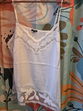Express White Floral Embroidered Lace-Trim Cami